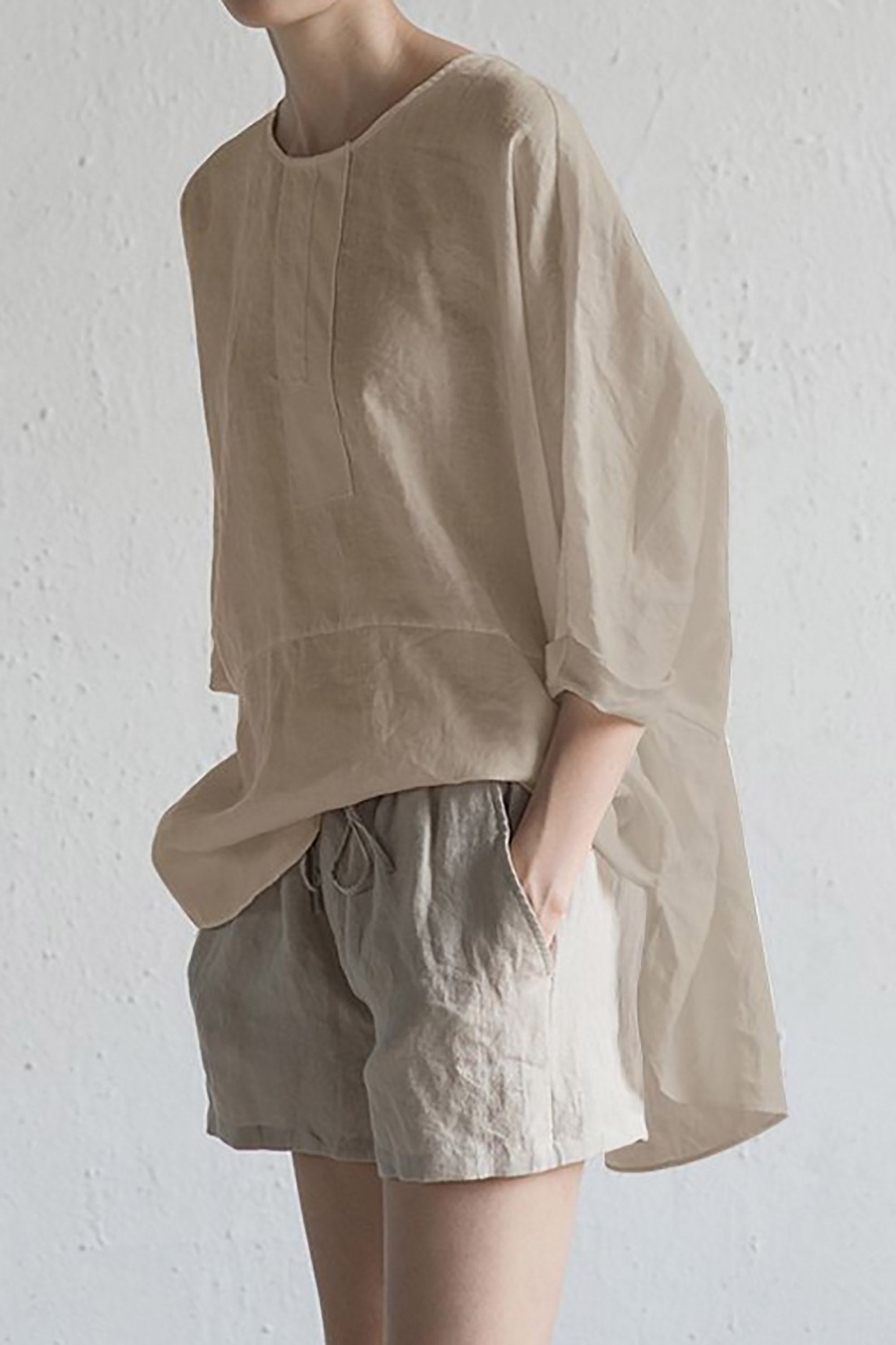 Valenzora | Stylischer Cardigan aus japanischem Leinen - Halbarm und Rundhalsausschnitt