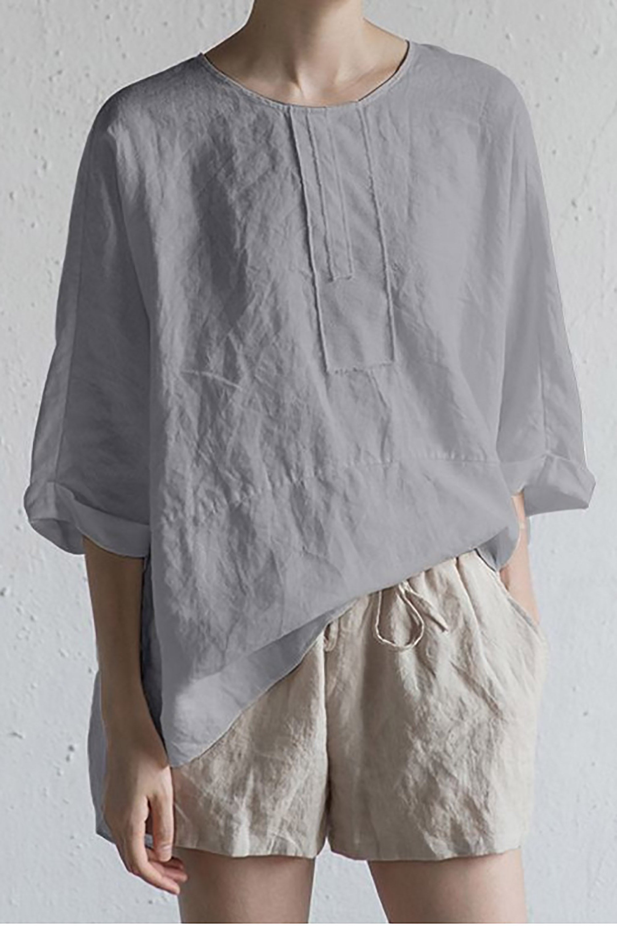 Valenzora | Stylischer Cardigan aus japanischem Leinen - Halbarm und Rundhalsausschnitt