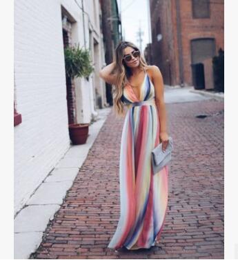 Valenzora | Rainbow Summer Maxi Dress for Women