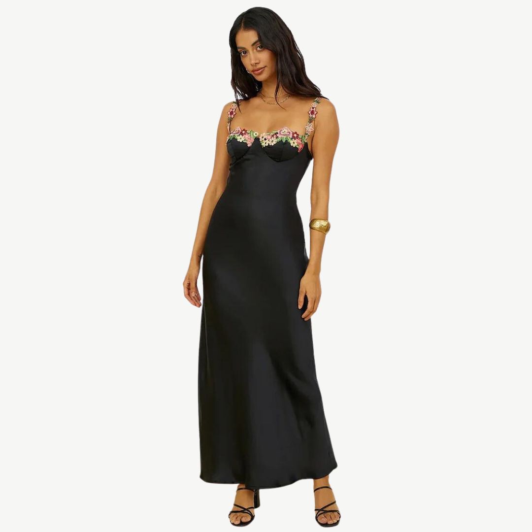 Valenzora | Embroidered satin dress