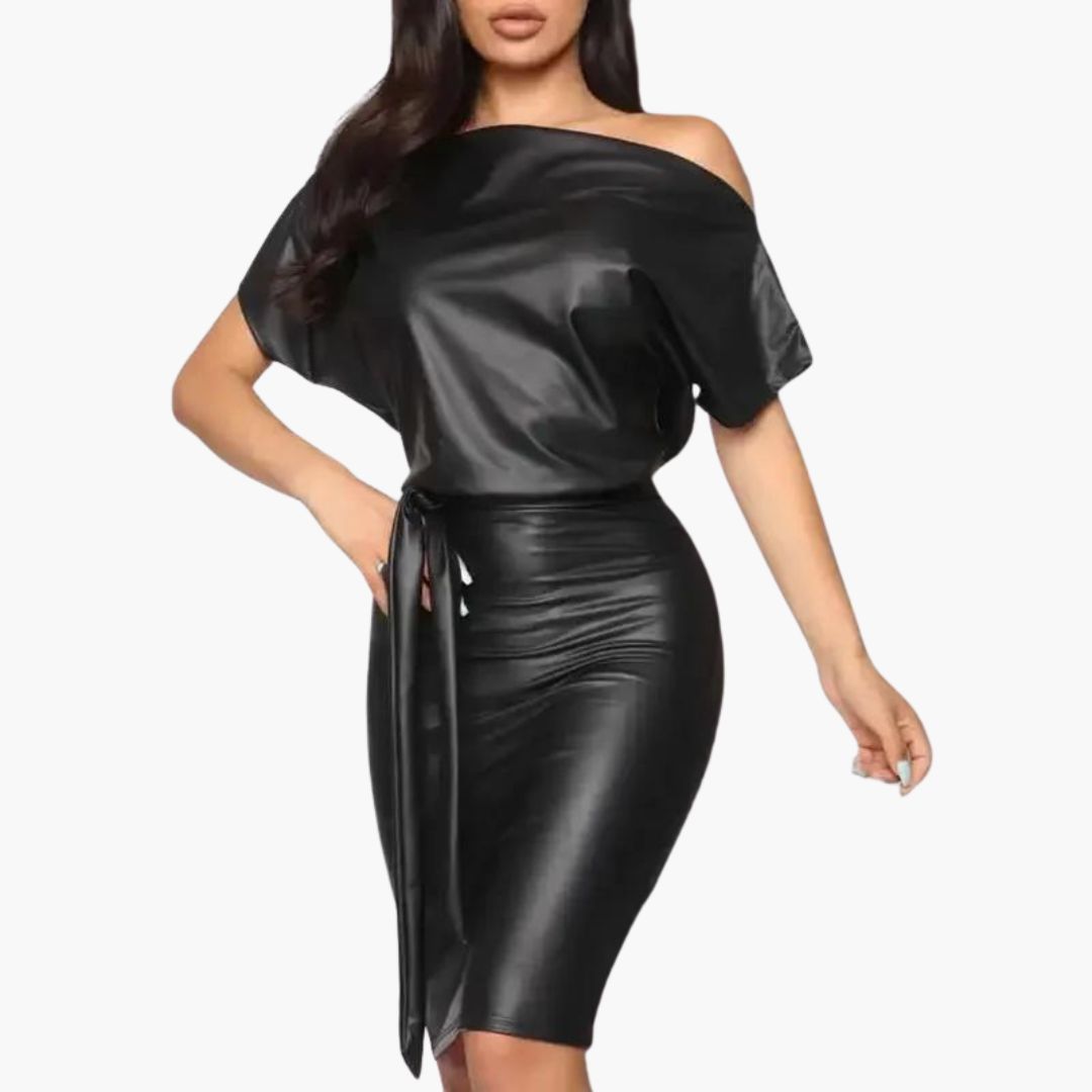 Valenzora | Off-the-shoulder faux leather dress
