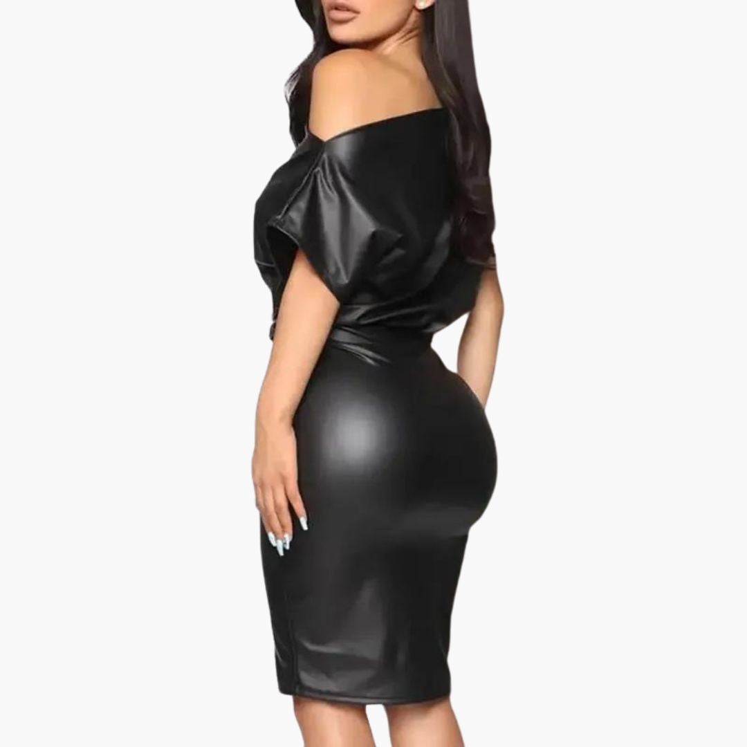 Valenzora | Off-the-shoulder faux leather dress