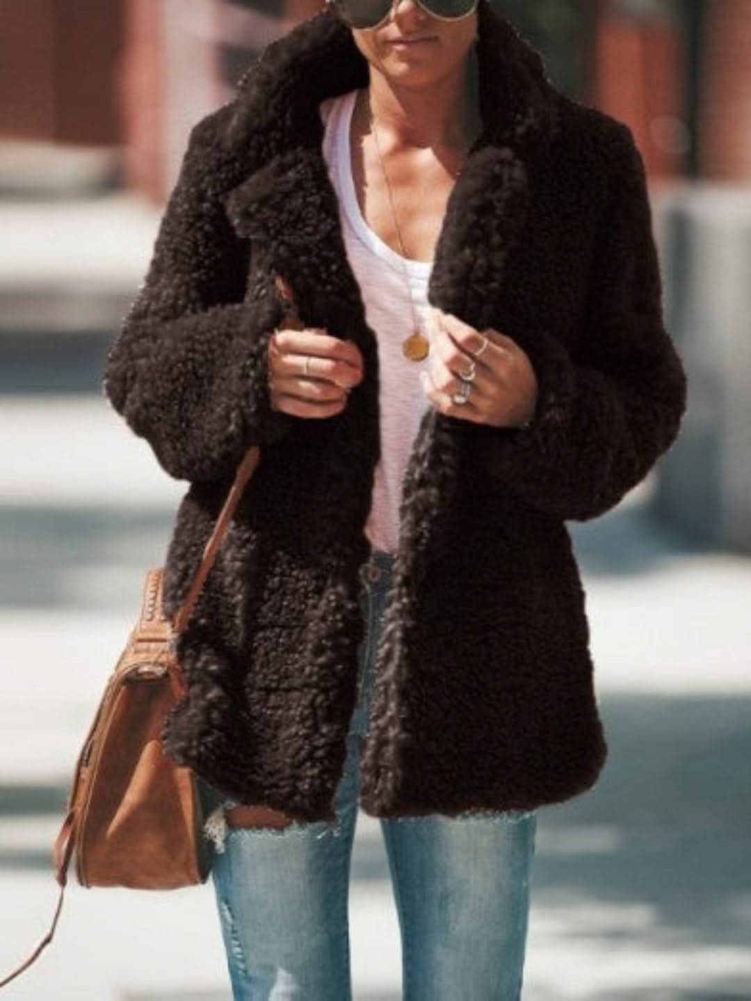 Valenzora | Long Faux Fur With Lapel Collar For Women