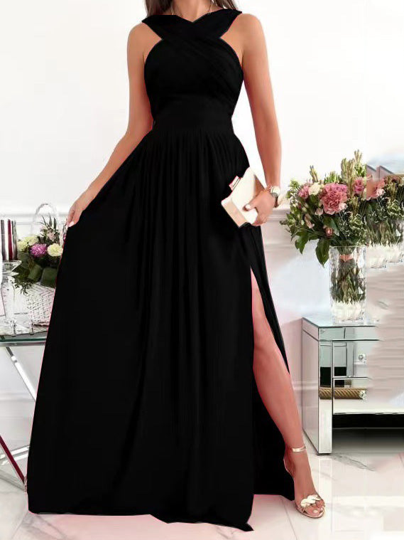 Valenzora | Women's Dresses Necktie Open Back Sleeveless Slit Dress