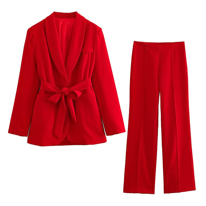 Valenzora 2-piece women's suit | Elegant blazer with belt and matching trousers