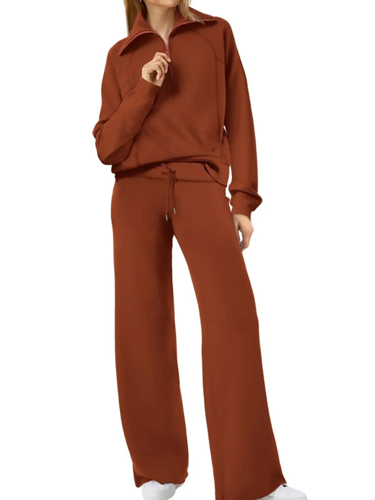 Valenzora | Bequemes Loungewear-Set für Damen mit Stehkragen und Kordelzug, modernes Set