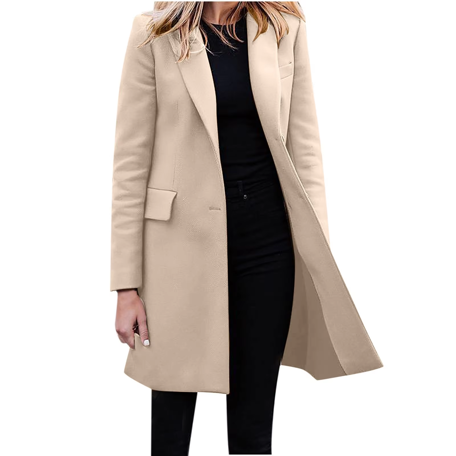 Valenzora | Women's Slim Fit Coat Jacket, One Button Wool Blend Long Jacket