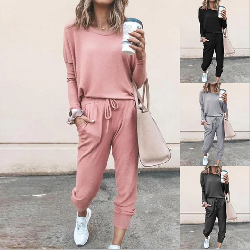 Valenzora | Damen Lounge-Set, bequemer Zweiteiler mit Kordelzug und Langarmshirt