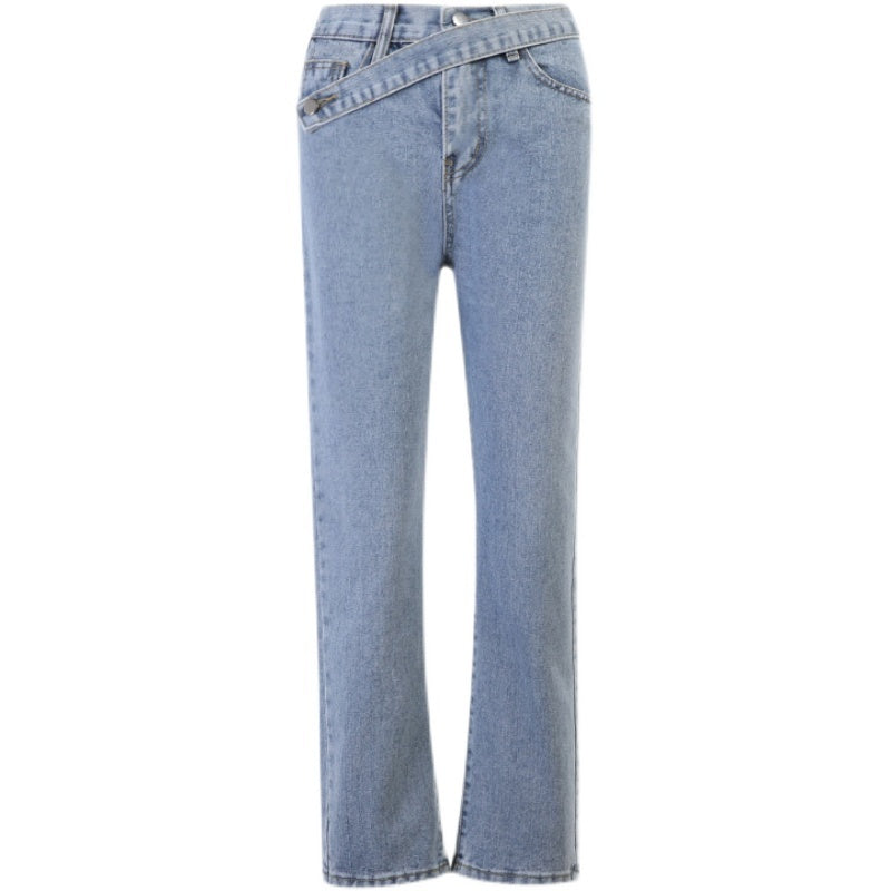 Valenzora tailored jeans with an irregular belt in a distressed look