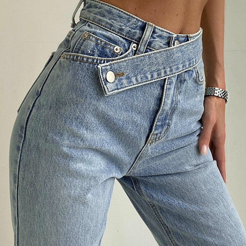 Valenzora tailored jeans with an irregular belt in a distressed look