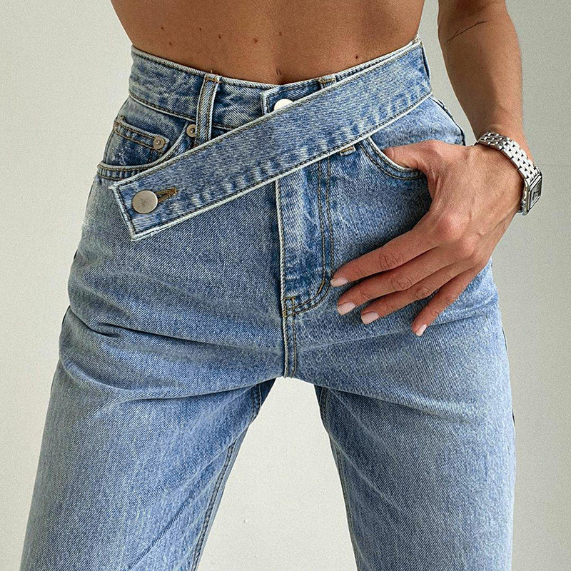 Valenzora tailored jeans with an irregular belt in a distressed look