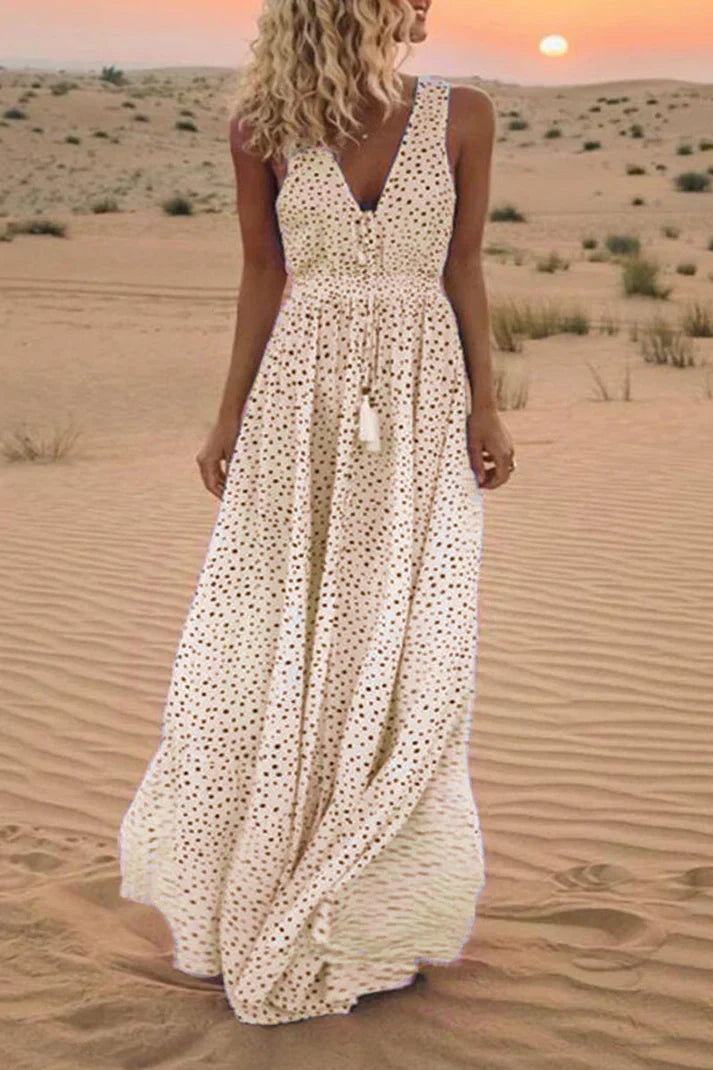 Valenzora | Boho-Stil mit Polka-Dot-Patchwork, V-Ausschnitt und A-Linien-Schnitt