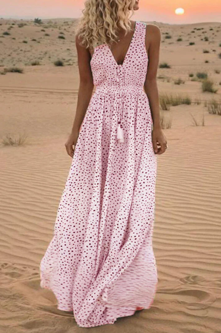 Valenzora | Boho-Stil mit Polka-Dot-Patchwork, V-Ausschnitt und A-Linien-Schnitt