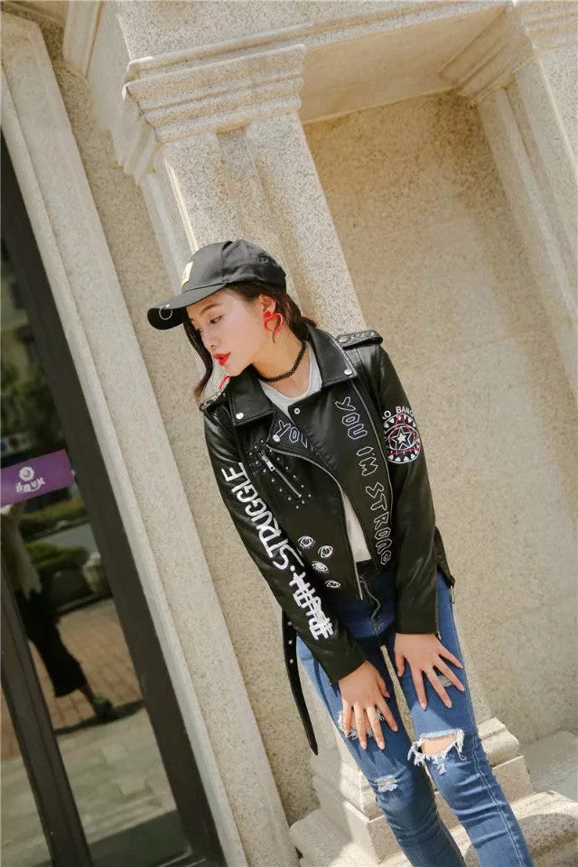 Valenzora | Women's Leather Jacket with Cool Print