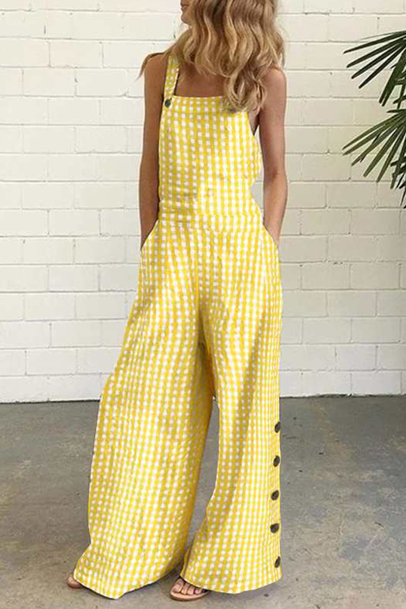 Valenzora | Casual Checkered Button Square Collar Straight Overalls - 4 Colors