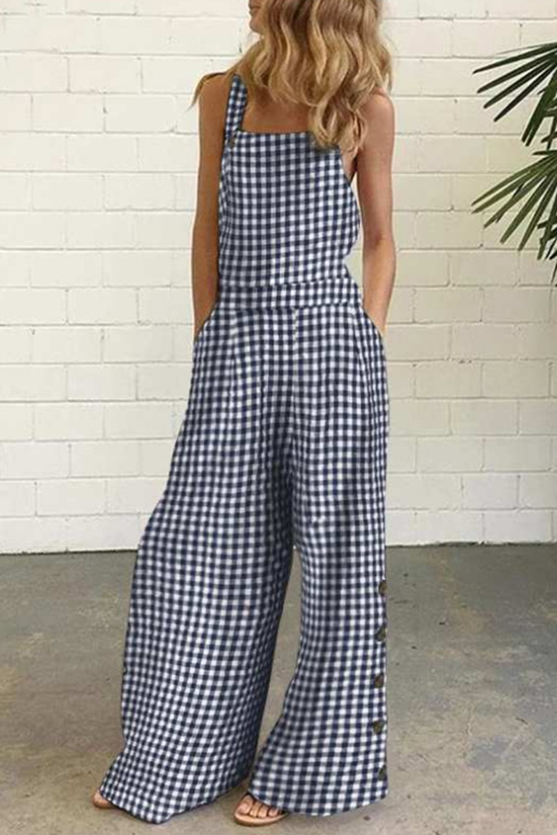 Valenzora | Casual Checkered Button Square Collar Straight Overalls - 4 Colors