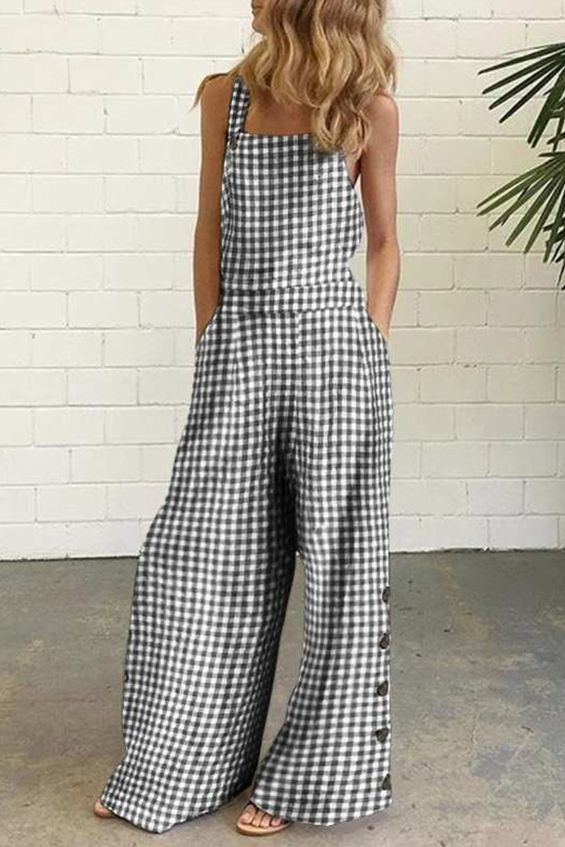 Valenzora | Casual Checkered Button Square Collar Straight Overalls - 4 Colors
