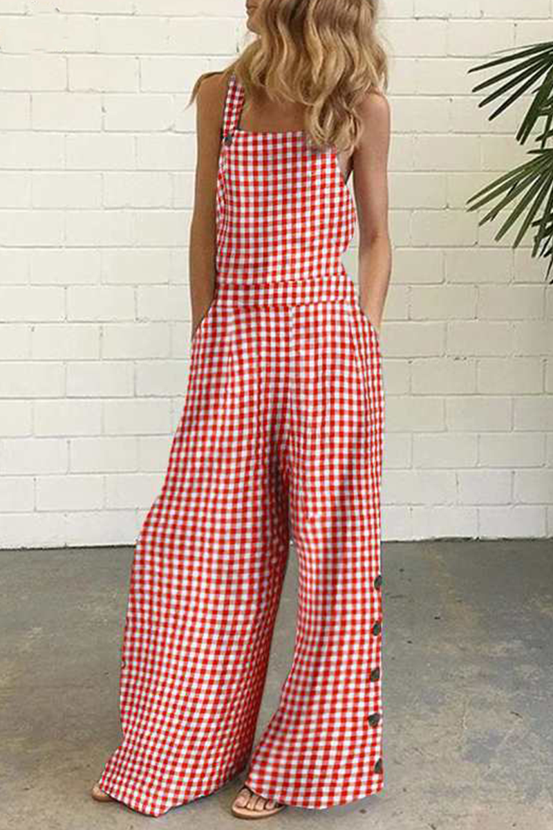 Valenzora | Casual Checkered Button Square Collar Straight Overalls - 4 Colors