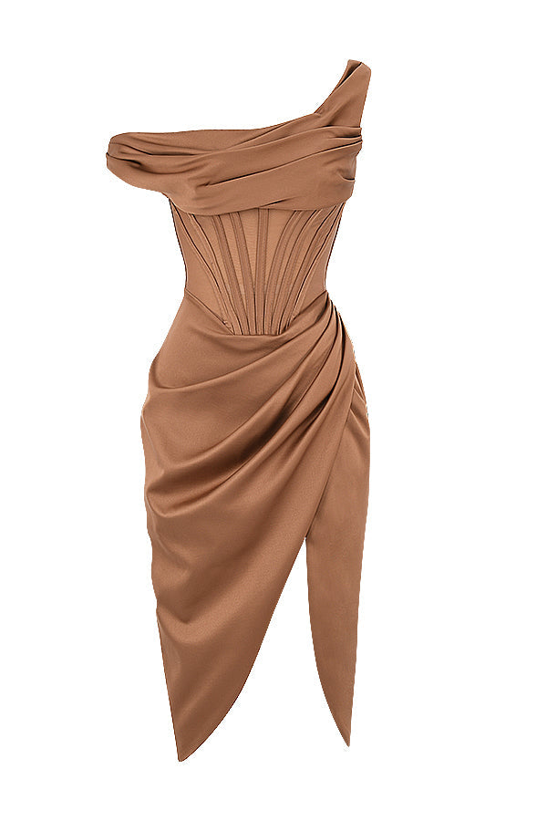 Valenzora | Asymmetrisch drapiertes Midi-Korsettkleid