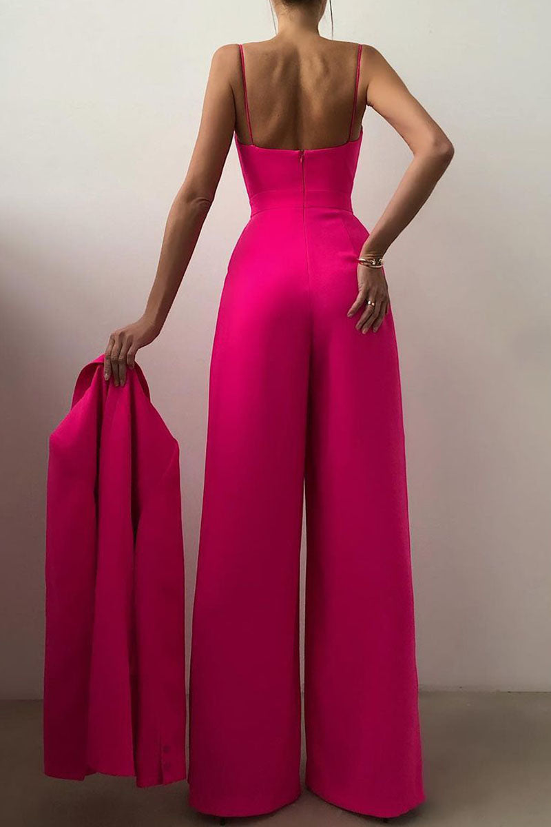 Valenzora | Casual Solid Color Patchwork V-Neck Loose Jumpsuits