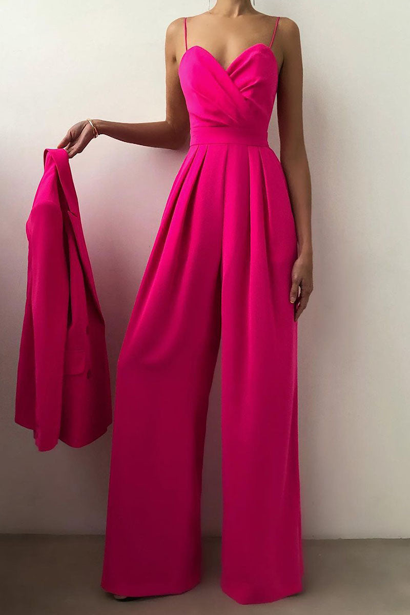 Valenzora | Casual Solid Color Patchwork V-Neck Loose Jumpsuits