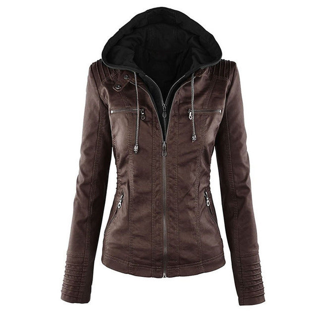 Valenzora | Damen Lederjacke mit Kapuze