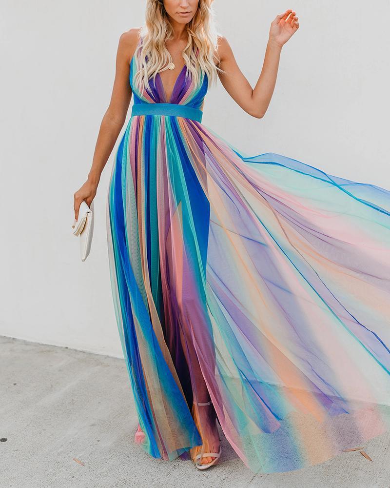 Valenzora | Regenbogen-Netzkleid für Damen mit Trägern
