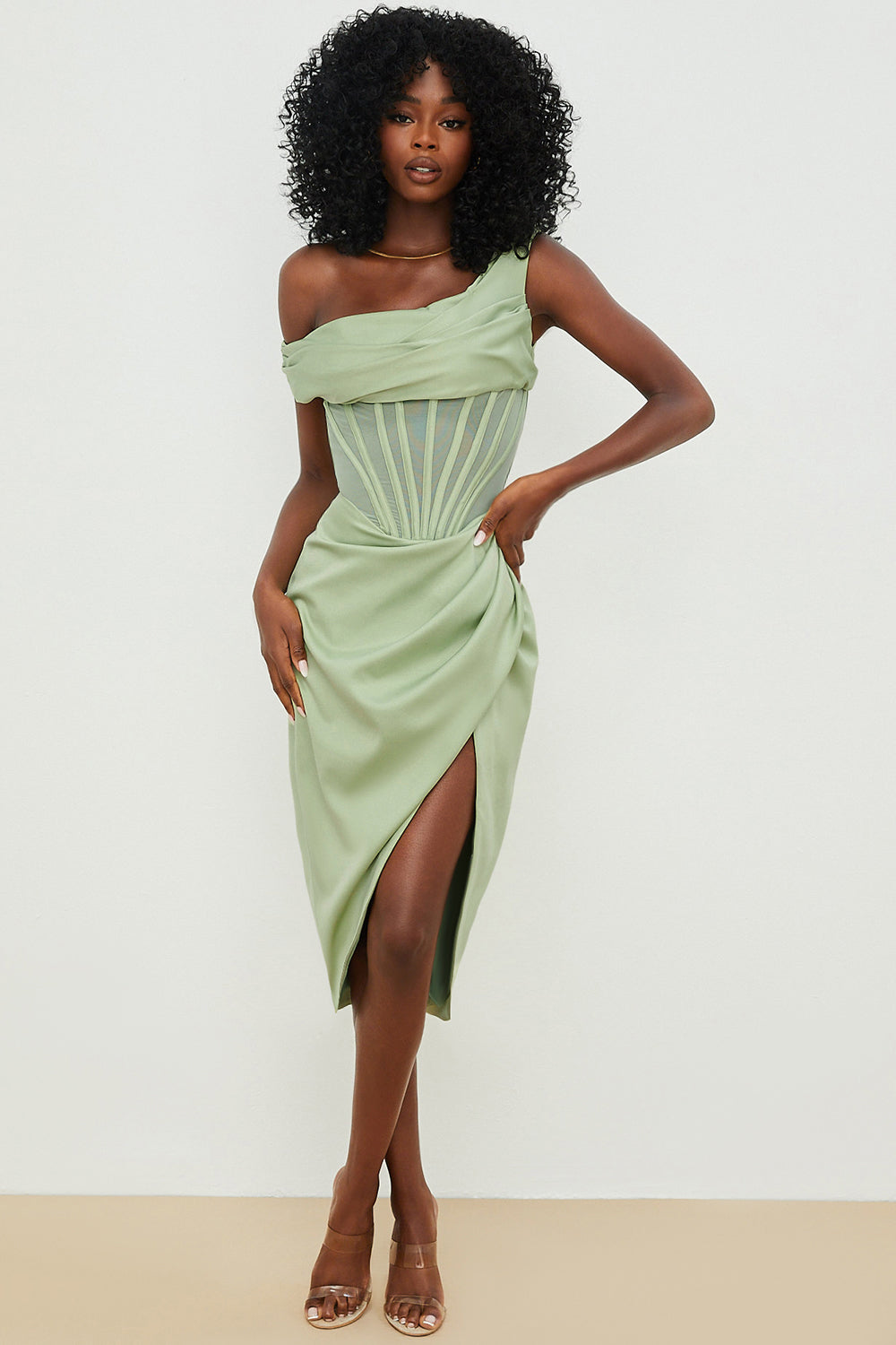Valenzora | Asymmetrisch drapiertes Midi-Korsettkleid