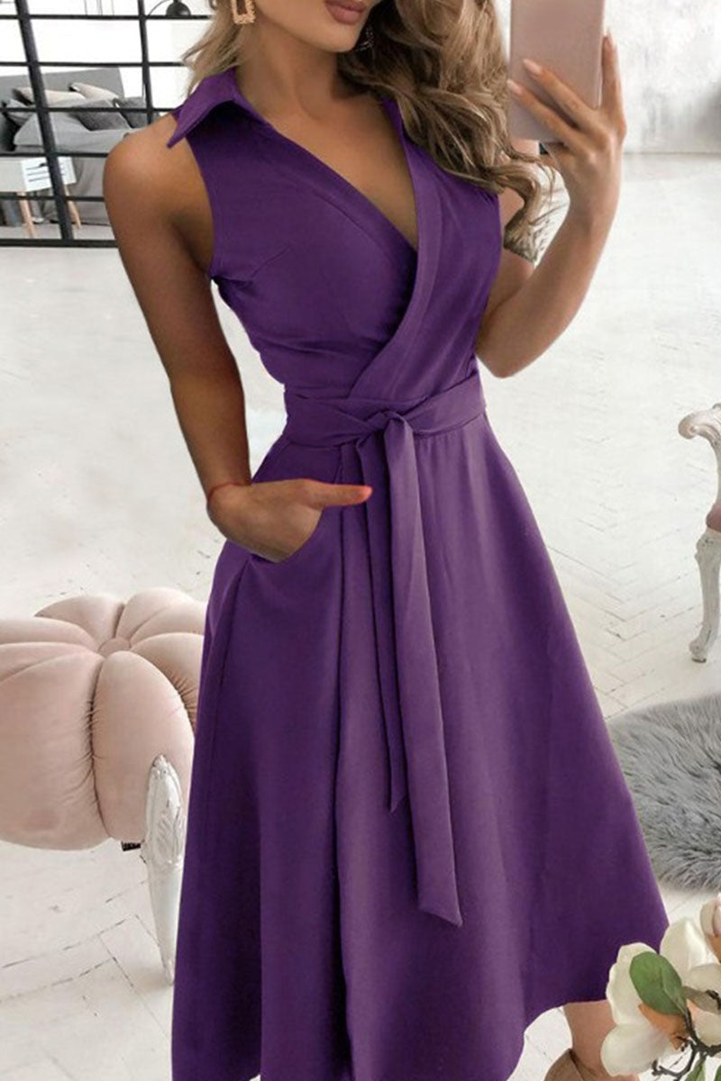 Valenzora | Street Solid Patchwork V-Neck A-Line Dresses