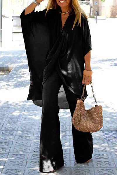 Valenzora - Asymmetrical V-neck Half sleeves Two-piece set