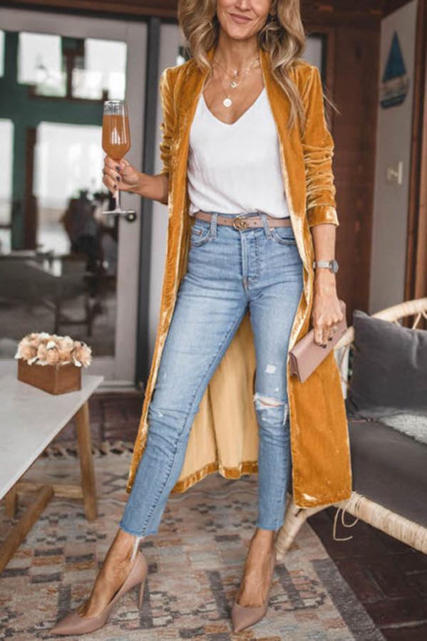 Valenzora - Stylish long coat with lapel collar and long sleeves for women