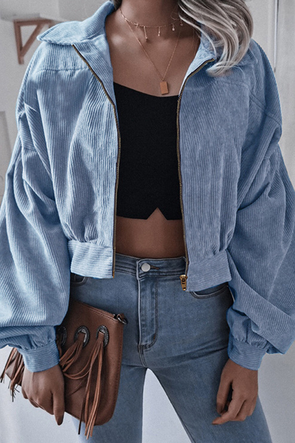 Valenzora | Casual Street Solid Split Joint Zip Turn-Down Collar Outerwear
