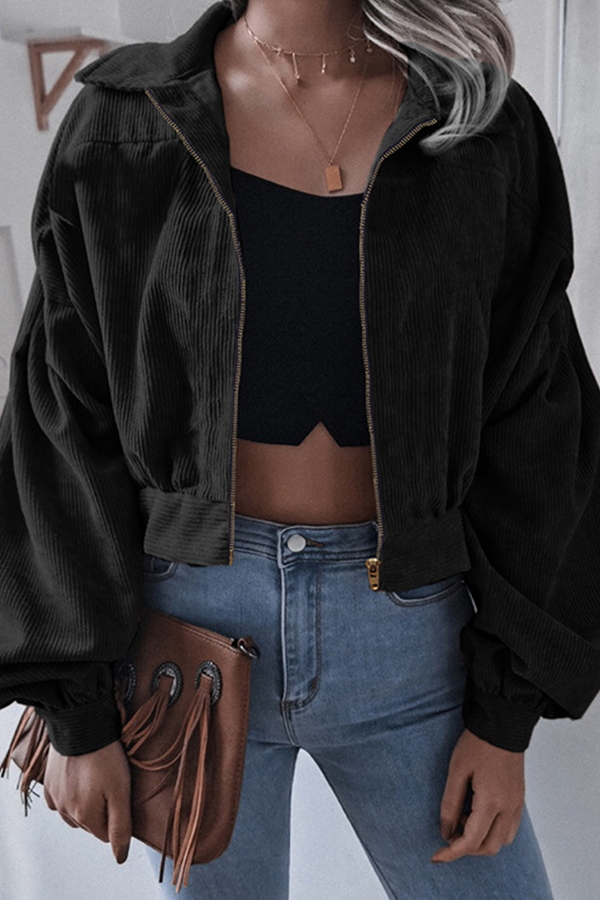 Valenzora | Casual Street Solid Split Joint Zip Turn-Down Collar Outerwear