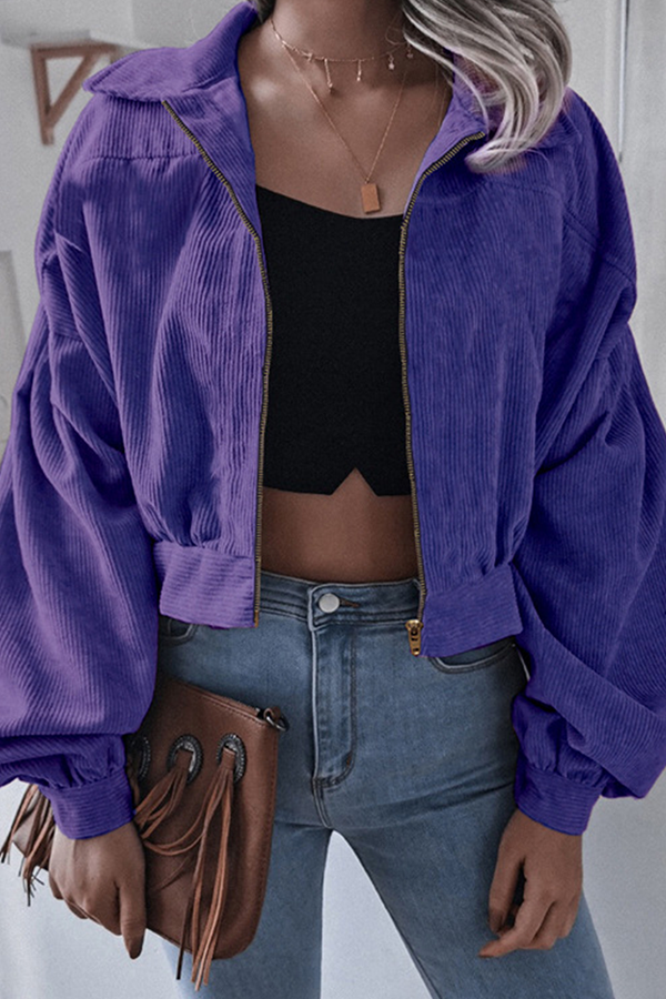 Valenzora | Casual Street Solid Split Joint Zip Turn-Down Collar Outerwear