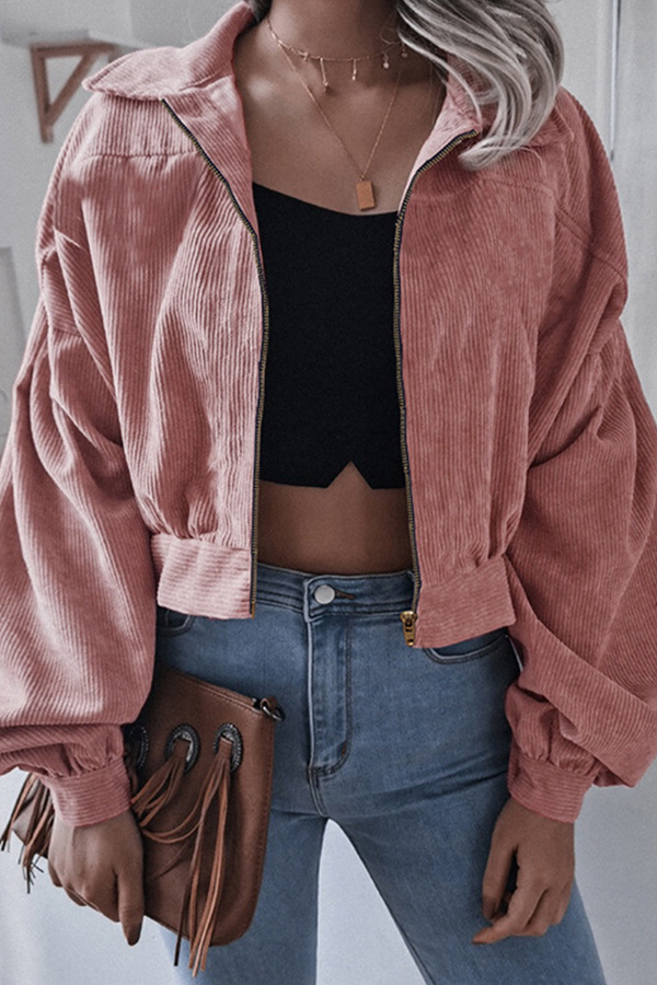 Valenzora | Casual Street Solid Split Joint Zip Turn-Down Collar Outerwear