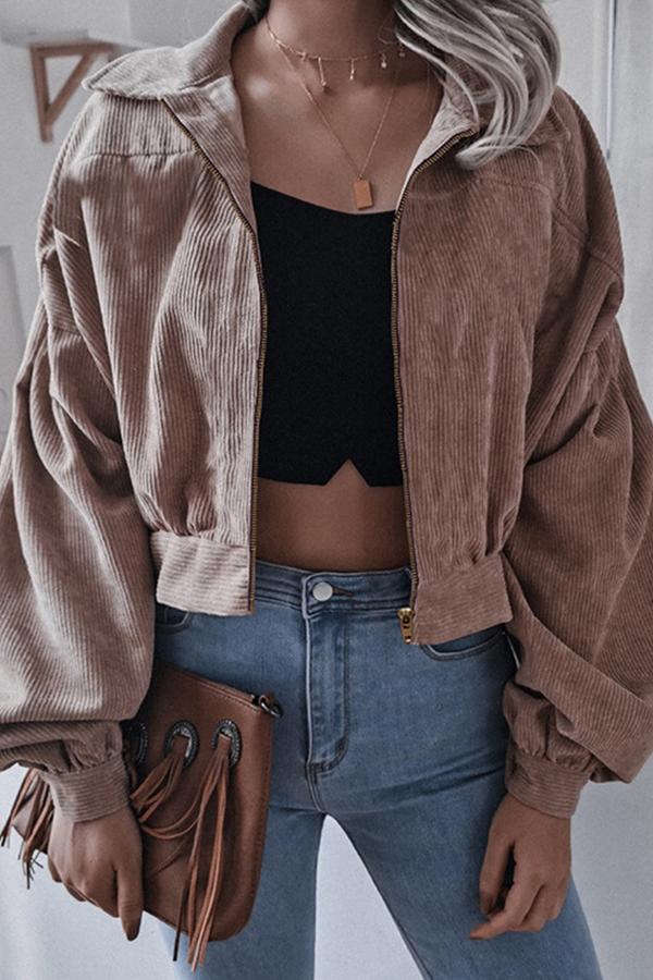 Valenzora | Casual Street Solid Split Joint Zip Turn-Down Collar Outerwear