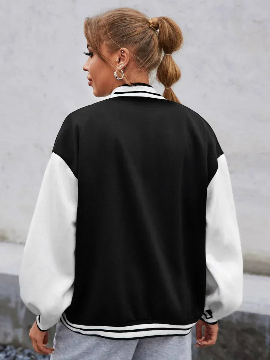 Valenzora | Women's Varsity Bomber Jacket - Letter Print Casual Jacket