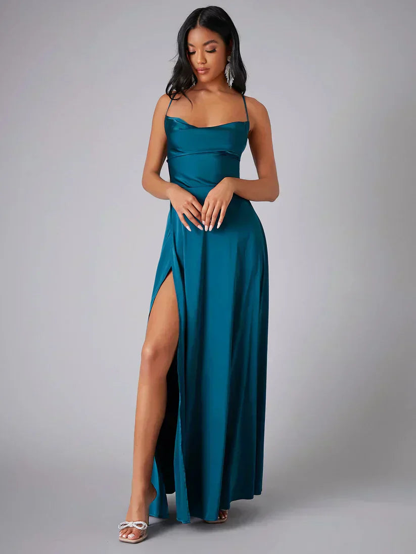 Valenzora | Seidenmaxikleid mit geflochtenem Rücken. Kleiden Sie sich für festliche Anlässe. Lucette