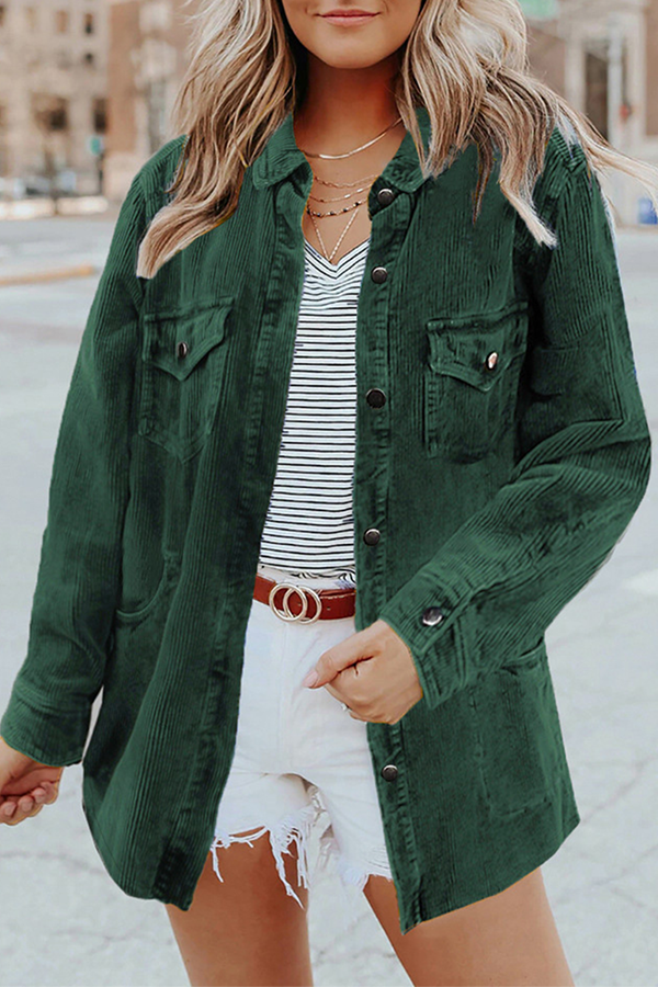 Valenzora | Casual Solid Bag Buckle Turned Collar Outerwear