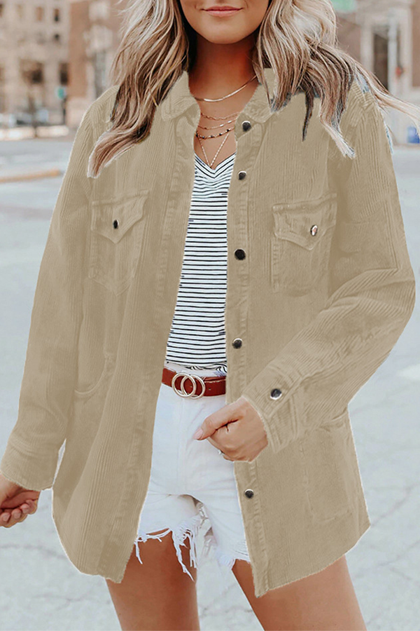 Valenzora | Casual Solid Bag Buckle Turned Collar Outerwear