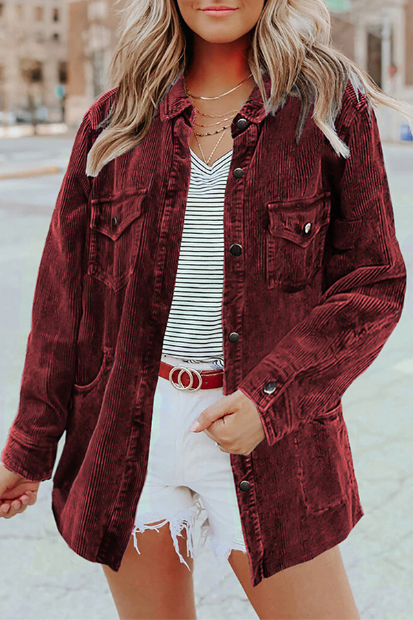 Valenzora | Casual Solid Bag Buckle Turned Collar Outerwear