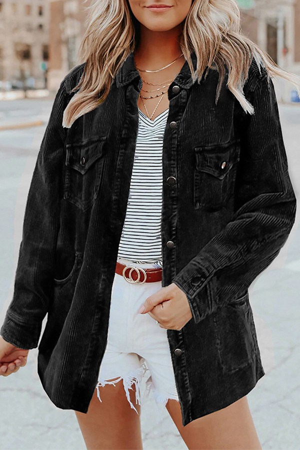 Valenzora | Casual Solid Bag Buckle Turned Collar Outerwear