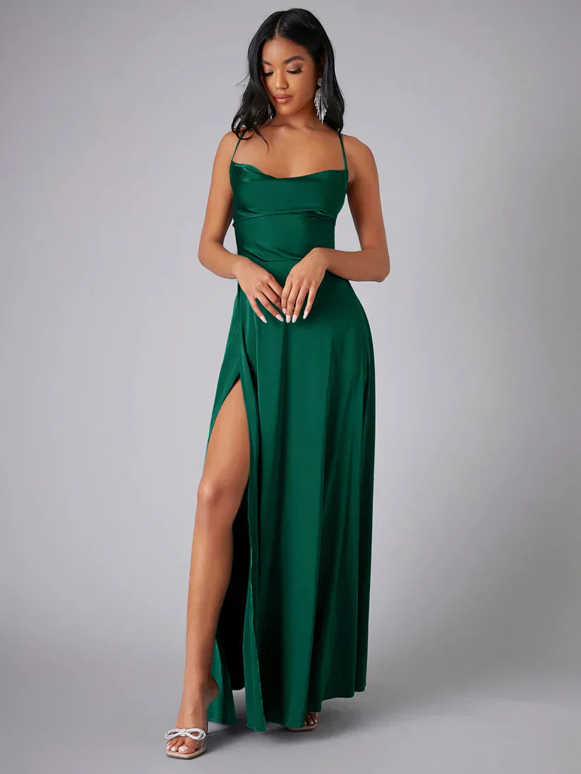 Valenzora | Seidenmaxikleid mit geflochtenem Rücken. Kleiden Sie sich für festliche Anlässe. Lucette