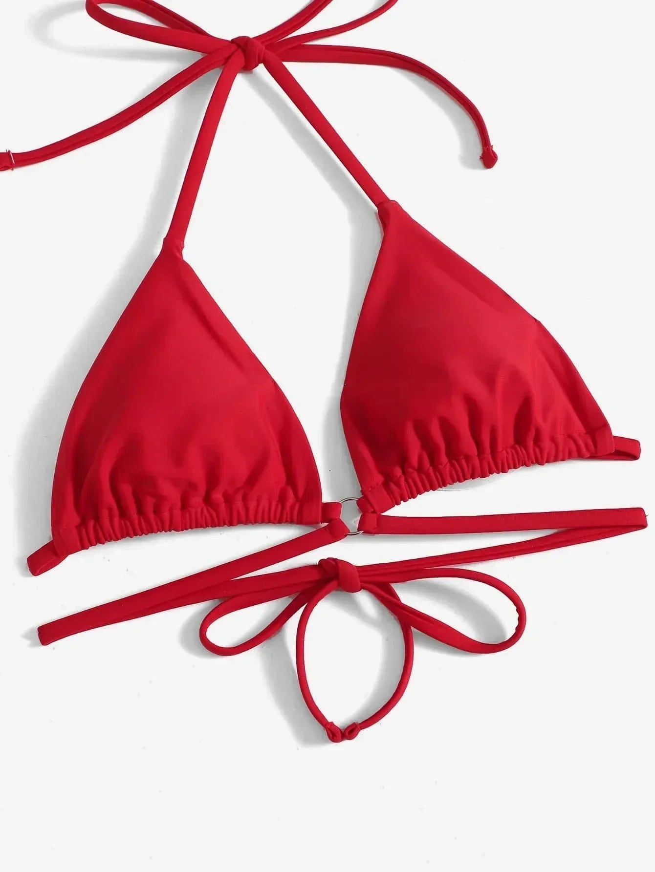 Valenzora | Red Halter Triangle Bikini with Ring Detail for Women