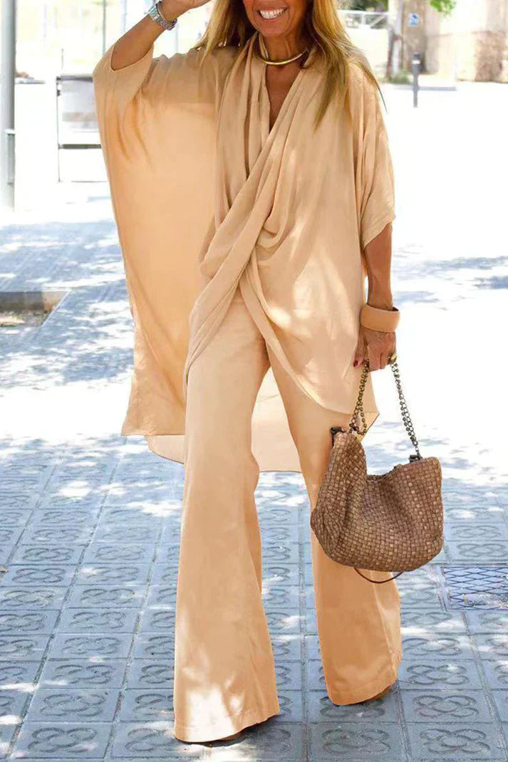 Valenzora - Asymmetrical V-neck Half sleeves Two-piece set