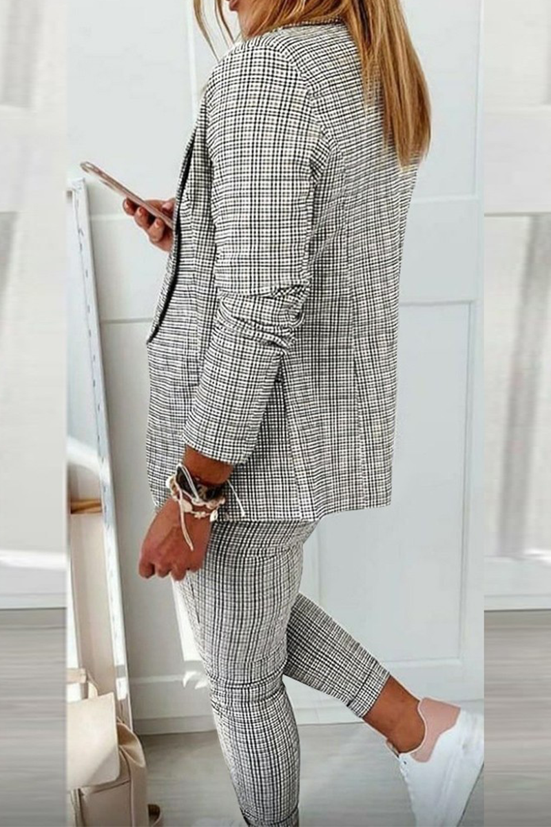 Valenzora | Casual Street Cube Pattern Patchwork Turn-Up Collar Long Sleeve Two-Piece Set