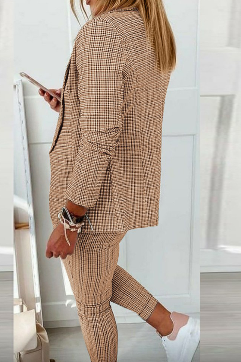 Valenzora | Casual Street Cube Pattern Patchwork Turn-Up Collar Long Sleeve Two-Piece Set