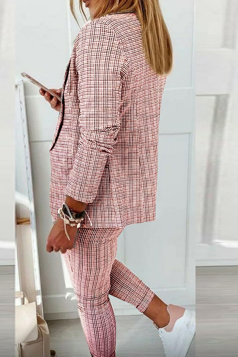 Valenzora | Casual Street Cube Pattern Patchwork Turn-Up Collar Long Sleeve Two-Piece Set