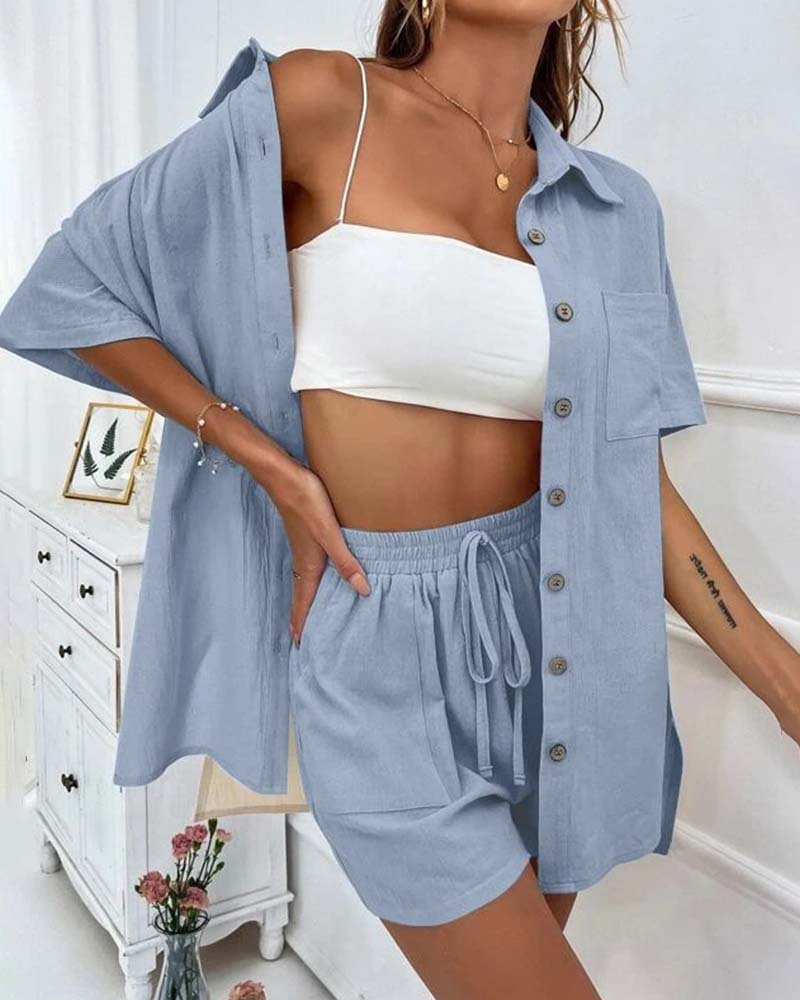 Valenzora | Casual set consisting of a solid-color shirt and shorts