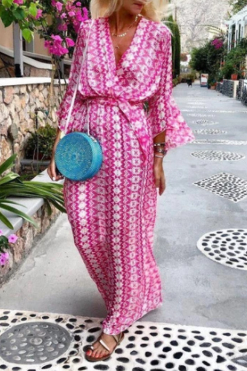 Valenzora | V-neck dress with waist and printed slit Joint